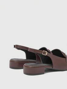 Sleekvia Women Shoes Square Toe Short Medium Heel Brown Back Strap Classic Simple Fashion Basic Comfortable Commuting Versatile Go To Work Shopping Ladies Flat Shoes Back Strap Empty Shoes - Coffee Brown - View 9