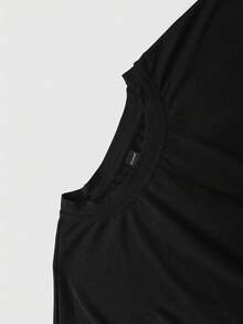 ROMWE MEN Men's Slogan Print Crew Neck Long Sleeve T-Shirt - Black - View 6