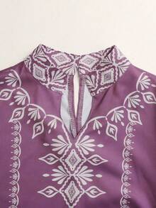 SHEIN Áo choàng dáng chữ A rộng rãi, tay lửng 3/4, xẻ tà, in họa tiết, dành cho bé gái tuổi teen, màu xanh dương và xanh lá cây. - Màu vàng - Xem 4