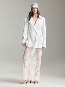 Ontre 2026春夏女士蕾丝薄纱半身裙，百搭实用，适合都市通勤、商务休闲、办公室穿着、派对、婚礼宾客、度假、海滩、日常穿着。 - 杏色 - 查看 6