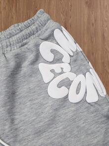 TOKVUE 男士字母印花抽绳腰休闲短裤，夏季 - 灰色 - 查看 4