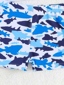 SHEIN Bộ đồ bơi 2 mảnh cho bé trai, gồm áo tay dài raglan in hình cua dễ thương và quần short kẻ sọc, thích hợp cho mùa hè ở bãi biển, hồ bơi, bơi lội, công viên nước, lướt sóng. - Nhiều màu - Xem 6