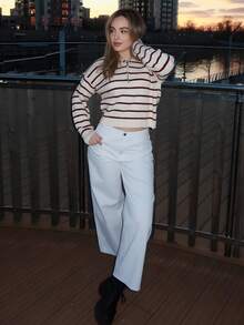 Katetique 休闲条纹长袖半拉链套头衫秋季 - 酒紅色 - 查看 4