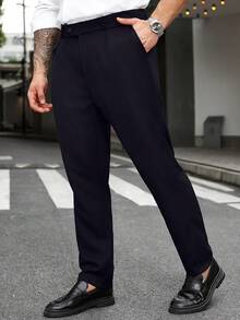 Manfinity Mode Plus Size Men's Solid Color Pocket Straight Loose Casual Pants