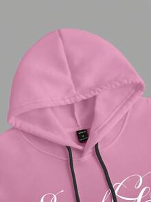 Manfinity EMRG Men's Casual Letter & Star Print Drawstring Hoodie Sweatshirt, Autumn - Pink - View 4