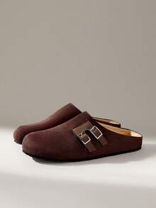 Solecia Nuevos zapatos planos sin cordones para mujer, pantuflas semicerradas hechas de material de ante sintético, cómodos y versátiles, adecuados para salir, ir al trabajo y de compras - Granate - Ver 3