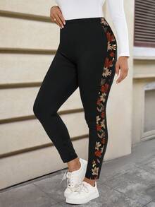 EMERY ROSE Quần legging nữ cỡ lớn in họa tiết hoa, thích hợp cho mùa hè, màu đen, thể thao, tập thể dục. - Nhiều màu - Xem 3