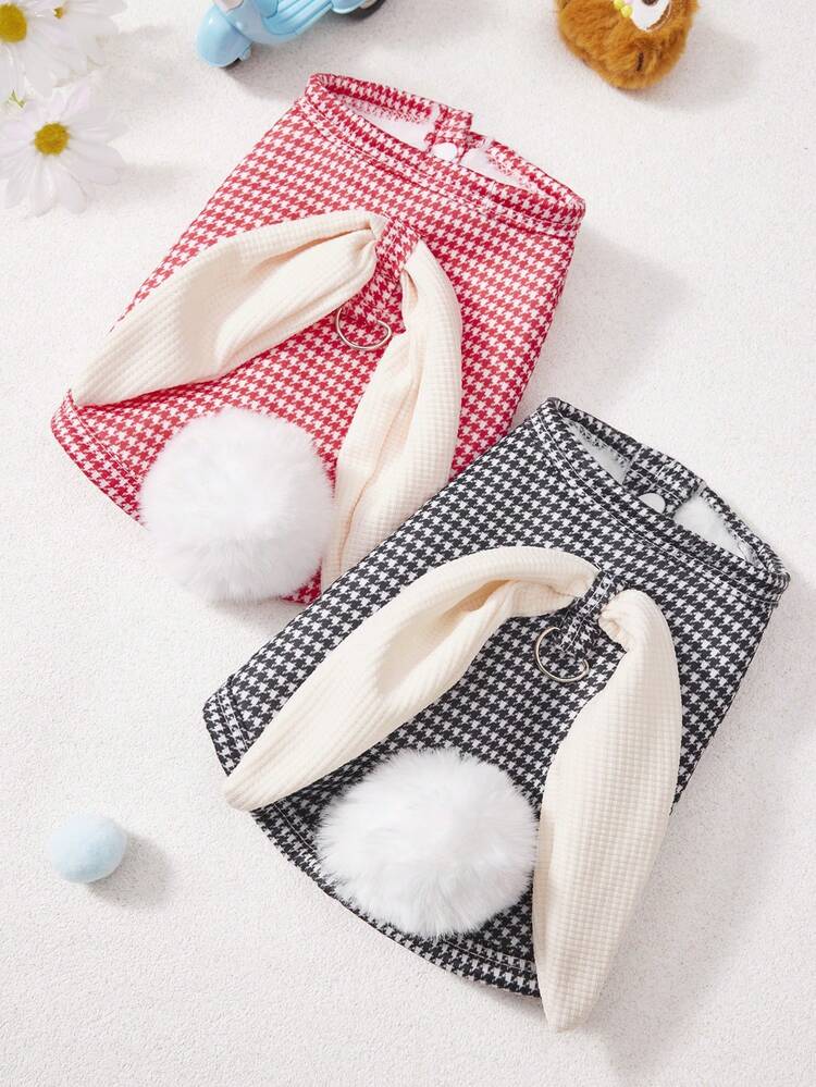 PETSIN Abrigo a cuadros de otoño/invierno para mascotas, lindo chaleco con orejas de conejo con velvet, top de tanque para perros pequeños y cachorros - Multicolor - Añade 7