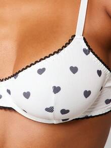 MISSGUIDED 心形印花罗纹钢圈文胸，配有可调节肩带和黑色扇形滚边，情人节内衣 - 黑與白 - 查看 6