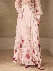 MOTF PREMIUM WOMEN'S ROMANTIC ELEGANT PLACEMENT PRINT PLEATED SKIRT, SPRING/SUMMER - Multicolor - View 4