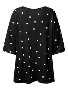 EMERY ROSE Große Größen V-Ausschnitt Dropped Shoulder Lässig Loose Polka Dot T-Shirt - Verschiedenfarbig - Übersicht 4