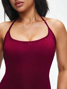 SHAPORA Shiny Minimalist Comfortable Halter Neck Casual Fitted Fashionable Nightgown, Women - Burgundy - View 7