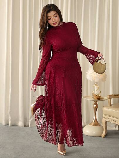 Firerie فستان طويل الأكمام بخصر مطاطي وحاشية من الدانتيل وذيل مكسر، ملائم للارتداء اليومي والعطلات، مناسب للربيع والصيف والخريف والشتاء