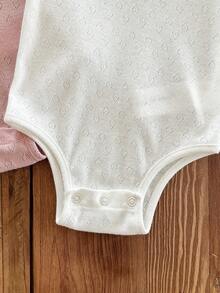 SHEIN 2pcs Baby Girl Cartoon Strawberry Pattern Soft Knit Romper Set - Multicolor - View 5