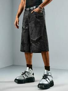 ROMWE MEN Street Life Quần short denim nam dáng rộng, có túi, ống rộng 5 inch. - màu đen - Xem 13