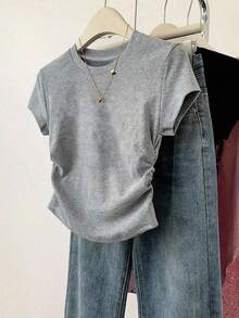 Comfortcana 3pcs Women's T-Shirts, Waist Ruched, Casual Wear, Basic Outfit, Clean Girl - Multicolor - View 11