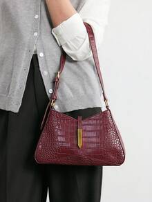 SHECARRY Fashionable & Versatile Crocodile Embossed Shoulder Bag For Commuting - jujube - View 1