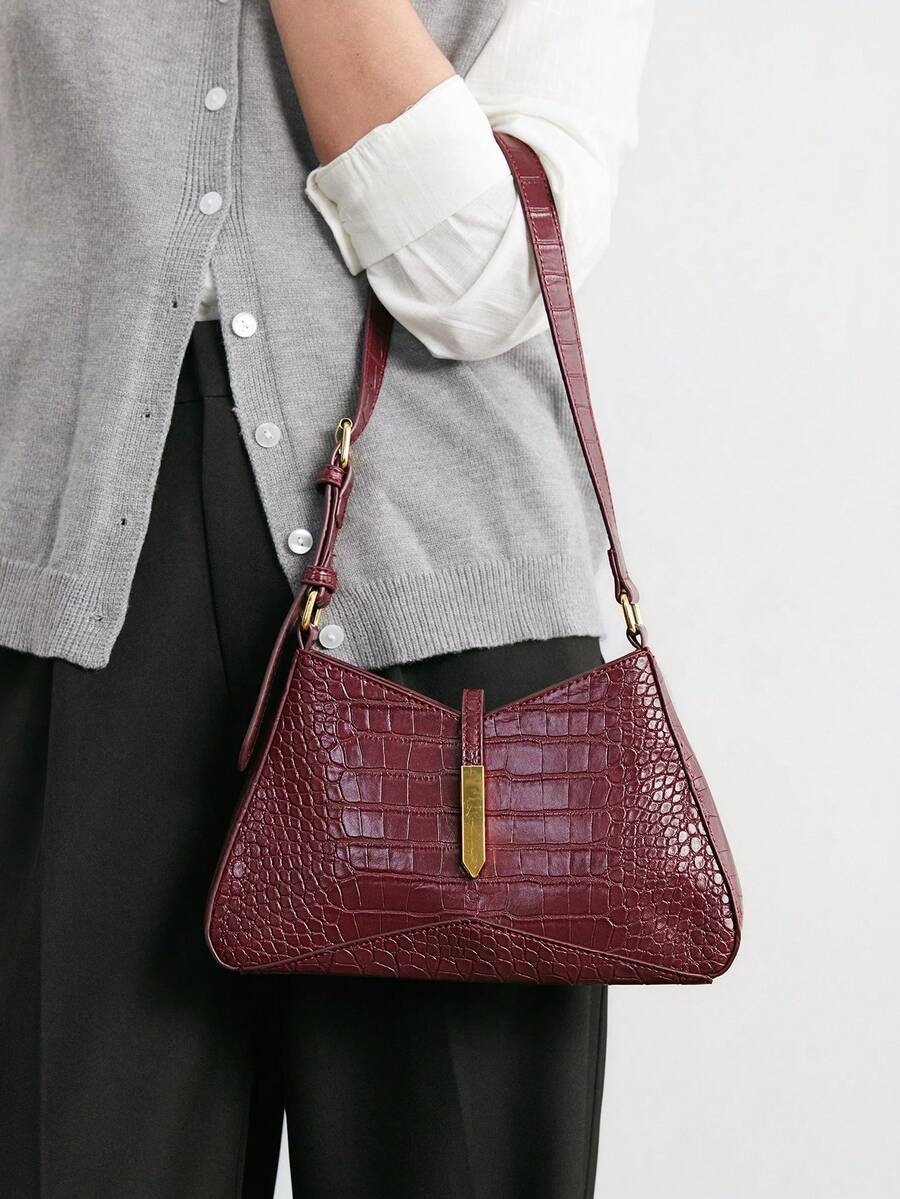 SHECARRY Fashionable & Versatile Crocodile Embossed Shoulder Bag For Commuting - jujube - View 1