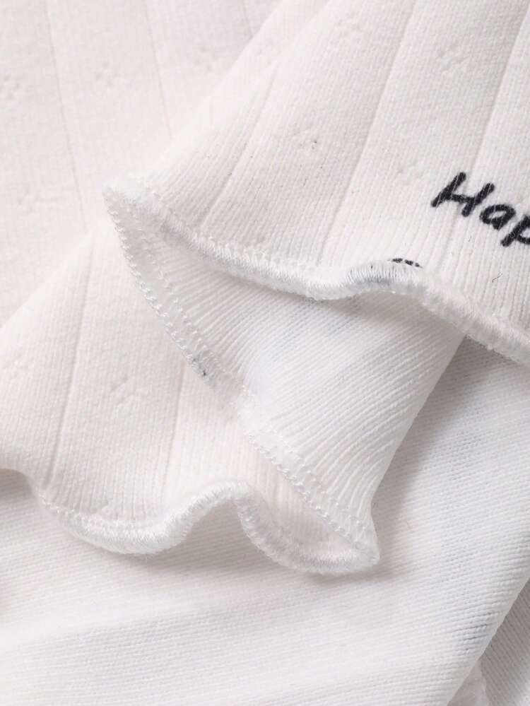 Letter & Bow Print Ruffle Hem Waist Shorts Women Sleepwear Bottom