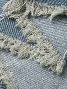 DAZY Vestido de patinadora vaquero con cuello Mao y botones, conjunto de moda para citas de verano para adolescentes - Lavado ligero - Ver 8