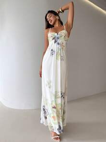 Aloruh Đầm hai dây xếp ly in hoa dành cho nữ, thích hợp cho kỳ nghỉ hè. - Nhiều màu - Xem 4