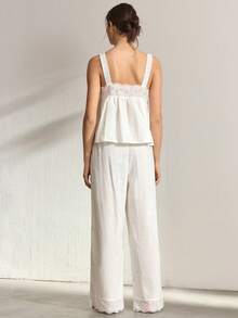 Ocili Women's Hollow Out Embroidery Camisole And Pants Pajama Set - White - View 3