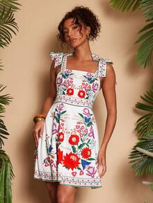 Travachic Women's Floral Print Twist Front Casual Cami Mini Dress - Multicolor - View 5