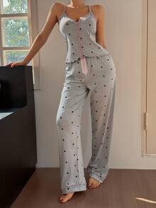 Dream Adore Bộ đồ ngủ dây mảnh hình trái tim dành cho nữ - Xám - Xem 1