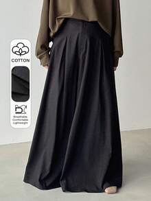 FRIFUL Pantalones casuales anchos de mujer con bolsillos plisados de unicolor - Negro - Ver 1