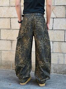 Manfinity EMRG Men's Leopard Print Pocket Casual Versatile Daily Wear Wide Leg Jeans Guys Guys Baggy Leopard Print Jeans - Multicolor - View 2