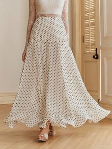 Anewsta Elegant Polka Dot Print Design High-Quality Women's Skirt, Spring/Summer - White - View 6