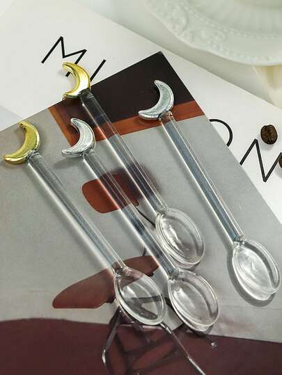 Joivida Moon Glass Mixing Spoon, Creative Milk Dessert Glass Spoon