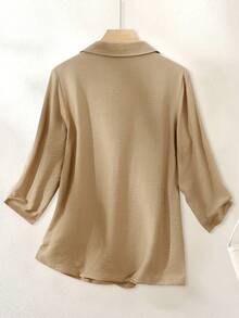 SHEIN Franclia 女士翻领纽扣口袋西装外套 - 棕色 - 查看 2