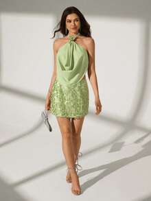 Bluhae Women's Sexy Backless Halter Top And Sequin Mini Skirt 2 Pieces Set, Summer - Green - View 6