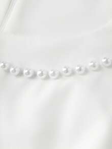 Franclia Elegant Party Mini Dress With Pearl Decor,Women's White Summer Classy Sleeveless Structured Short Dress,Spring Pearl Trim Elegant Dress - White - View 5