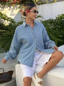 DAZY 女士宽松休闲度假风做旧牛仔外套，配蝴蝶结肩带，春夏款