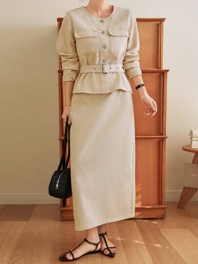 DAZY Spring/Summer Loose Design Casual Shirt And Wide-Leg Jeans Old Money Luxury Women Denim Set