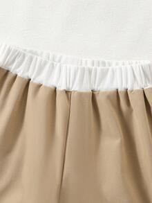 两件套：女童休闲针织白色上衣和卡其色宽松裤 - 夏季套装，少女日常舒适服装 - 彩色 - 查看 6