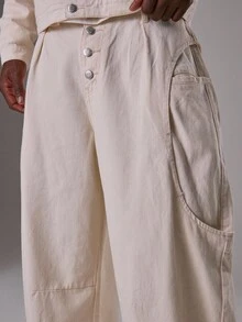 Musero Wide Leg Barrel Style Denim Trouser Button Up Fastening Layered Panel Co-Ord Sets Pants Only Fall/Autumn Winter Winter Clothes - White - View 6