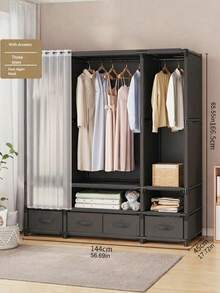 Practical And Elegant Bedroom Wardrobe, Floor Standing Clothes Rack, Sturdy Hanging Garment Rack, Luxury High Capacity Wardrobe, Easy Assembly Clothes Storage Cabinet, Apparel, Pants, Quilt Storage, Multiple Sizes And Styles Available, Large Capacity And Easy Assembly - Multicolor - View 8