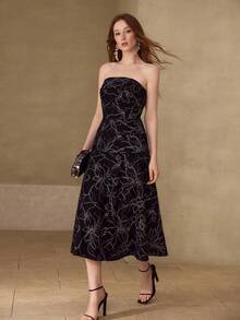 MOTF PREMIUM WOMEN'S MESH EMBROIDERED MIDI TUBE DRESS FOR DATES - Black - View 6