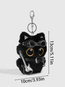 ROMWE Anime 1个可爱黑色飞行员猫玩偶包挂件，朋克摇滚项圈装饰小黑猫3D钥匙扣，吉他装饰动物生日节日礼物，音乐节/返校包装饰。 - 黑色 - 查看 2