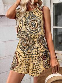 Breezaya Women's Round Neck All-Over Print Casual Romper For Travel & Vacation - Multicolor - View 4
