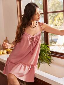 Bohemian Vacation Sexy Spaghetti Strap Jacquard Textured Nightgown For Women, Lotus Pink - Pink - View 1