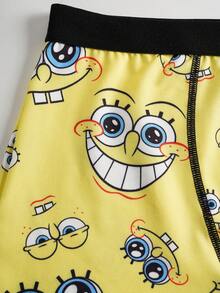 SpongeBob SquarePants | SHEIN 1pc Women's Cartoon Allover Print Contrast Tape Waist Stitch Detail Boxer Briefs - Yellow - View 4