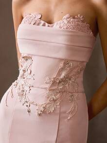 MOTF Soiréza WOMEN'S OCCASION WEAR MERMAID HEM LACE PATCHWORK LONG DRESS - Pink - View 3