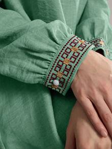 Al Najma 一件刺绣阿拉伯风格休闲连衣裙，简约时尚，适合日常穿着，波西米亚风长款阿拉伯长裙，休闲日常穿着。 - 綠色 - 查看 3