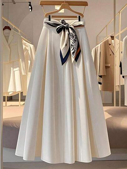 Franclia New Long Silk Scarf Belt Versatile High Quality Women's Grace White Skirt All White Casual Outfits Spring Clothes For University Fall Cloth For Women