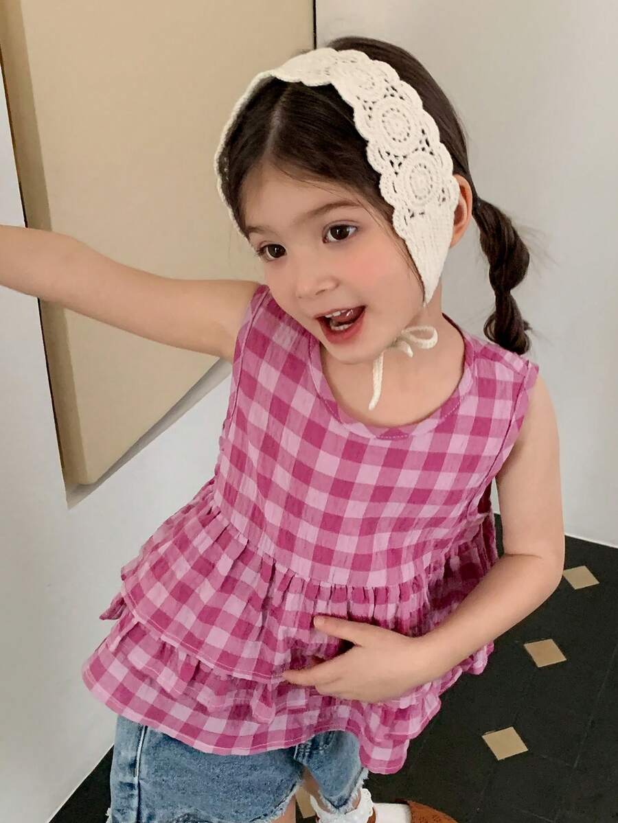 Dazy Kids 女童（小号）圆领格子衬衫 - 粉色 - 查看 1