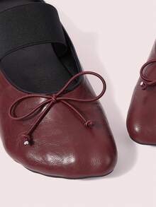 CUCCOO DOLLMOD Women's Burgundy Flat Bow Slip-On Mules, Elastic Strap Mary Jane, Sweet & Cute, Versatile For Campus Style Valentine's Day - Burgundy - View 8